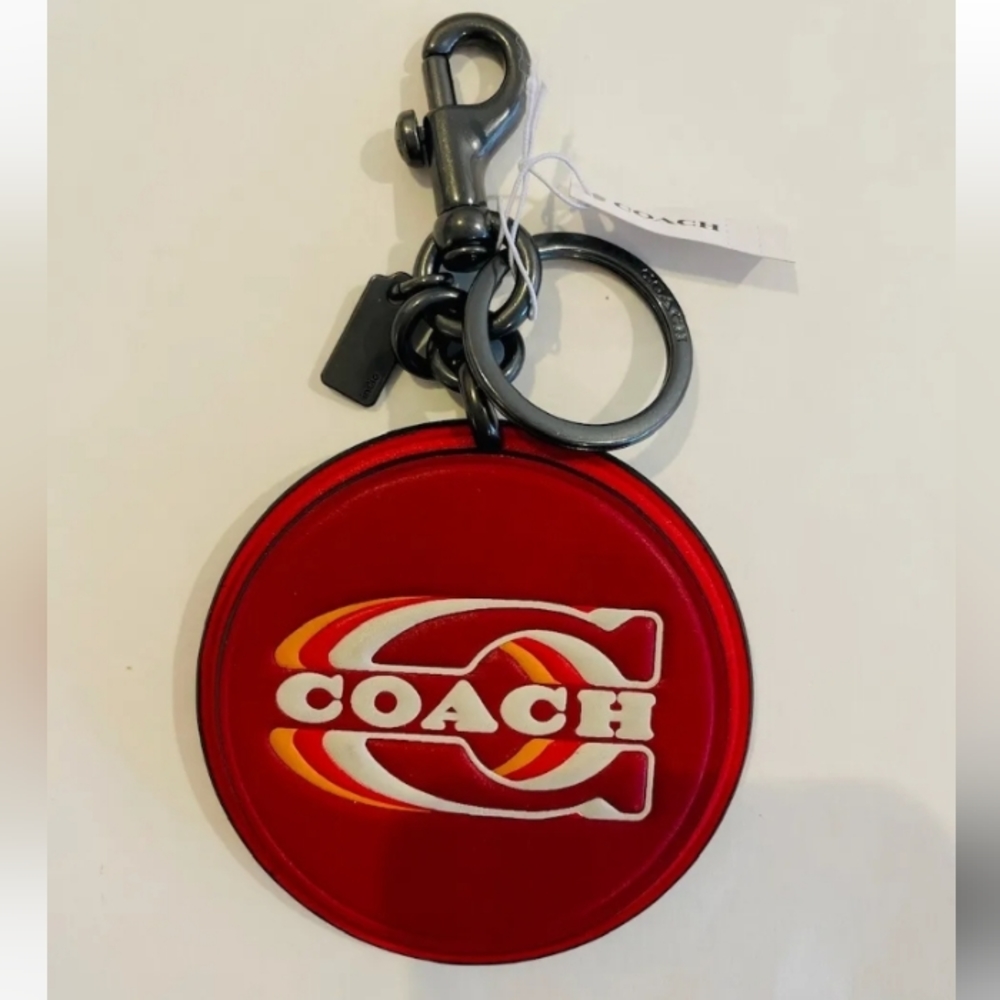 NWT Coach Key Fob Colorblock Sig Canvas W/Stamp 1941 Red Black Antique Nickel